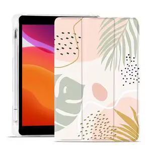 MAYCARI Green Leaves Case for iPad 10.2 inch 2021/2020/2019 with Pencil Holder, Aesthetic iPad 9th/8th/7th Generation Soft TPU Protective Case, Auto Sleep/Wake Cover Slim Shell for Girls Women