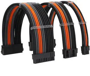 Formulamod Sleeve Extension Power Supply Cable Kit 18AWG ATX 24P+ EPS 8-P+PCI-E8-P with Combs for PSU to Motherboard/GPU Fm-NCK3 (Black Orange Grey)