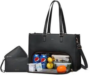 Keyli 3PCS Sets Lunch Tote Bag for Women Laptop Bag for Women 15.6 Inch with Insulated Lunch Compartment Computer Briefcase Waterproof Handbag Large Capacity Business Teacher Office Laptop Purse