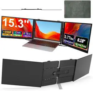 Laptop Screen Extender, Ultra-Thin 15.3" FHD 1200P 16:10 Portable Monitor for Laptop, Lightweight Travel Monitor Extender Plug & Play for 14"-17.3" Laptops, Compatible with Wins/Mac/Android/Chrome