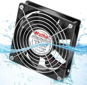 Wathai IP68 120mm x 25mm 12V Waterproof Exhaust Cooling Fan High Performance Dual Ball 12 Volt Fan 2Pin for DIY RV Refrigerator, Grow Tent, Terrarium Ventilation Cooling