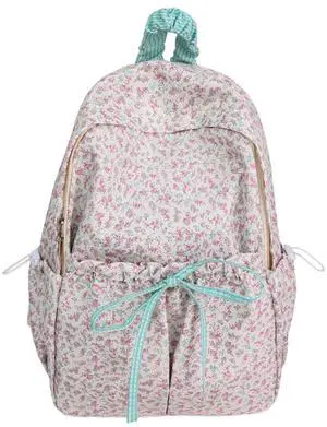 Cute Aesthetic Bow Backpack for Women Kawaii Floral Print Preppy College Book Bag Trendy Coquette Laptop Daypack (Purple)