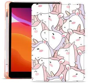 MAYCARI Cartoon Cute Animals Case for iPad 10.9 inch 2022 with Pencil Holder, Original Pattern iPad 10th Generation Soft TPU Back Protective Cover Shell, Auto Sleep/Wake Slim Shell - Pink Unicorns