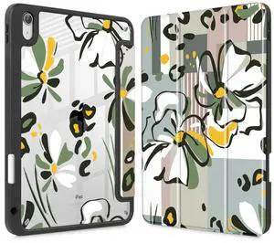 Mektron Case for 2025 iPad 11 inch (A16 Chip) 11th Gen Fit iPad 10th Gen10.9 inch 2022, Buit in Pencil Holder with Shockproof Cover Clear Shell + Trifold Stand + Auto Wake/Sleep, Abstract Floral C346
