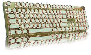 EWEADN V20 Typewriter Keyboard Wireless, 104 Keys Typewriter Style Mechanical with White Backlit, Media Knob, Pink Switch 2.4G/Bluetooth/USB-C Wired Retro Full Size Keyboard for Windows/Mac/PC-Green