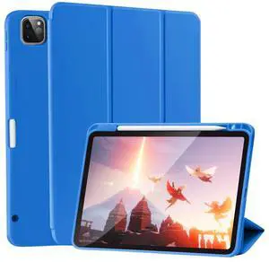 SIWENGDE Cases for iPad Pro 12.9 Case 6th/5th/4th Generation (2022/2021/2020) with Pencil Holder [Apple Pencil Wireless Charging] Soft TPU Smart Tri-fold Stand Protective Cover(Blue)
