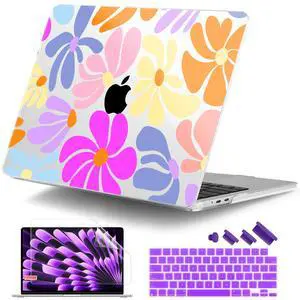 DONGKE Compatible with M4 MacBook Air 15 inch Case 2025-2023 A3241 A3114 A2941 M3 M2 Retina Display Touch ID, Plastic Hard Case & Keyboard Skin for MacBook Air 15" - Clear Retro Florals