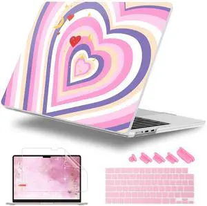 Lepeoac Case for MacBook Air 15 Inch 2025 2024 2023 Release M4 A3241 M3 A3114 M2 A2941, Hard Shell with Screen Protector & Keyboard Cover, Compatible with Touch ID, Wildflower Heart