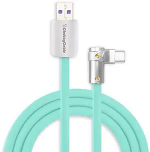 chubbycable FlexElbow 90 Degree 120W Fast Charging Cable Right Angle USB C Cable Silicone Charging Cord Compatible with iPhone 17-15 Series iPad, Light Blue, USB-A to Type-C, 13.1FT
