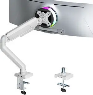 ARES WING Heavy Duty Single Monitor Arm - Fully Adjustable Monitor Mount for 17"-40" Ultrawide Screens up to 26.4 lbs with Clamp/Grommet Desk Mount, 75/100 Vesa Mount, White