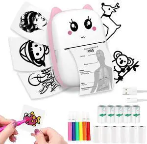 Mini Sticker Printer with 10 Rolls Paper, Thermal Printer Portable Sticker Maker, Bluetooth Inkless Printers Compatible with iOS & Android, Pocket Impresora Portátil for Notes, Journal, DIY, Kids Gift