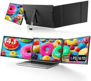 Omiodo 14" Laptop Screen Extender,FHD 1200P IPS Triple Portable Monitor,Dual Travel Screen Plug & Play,Laptop Monitor Extender for 14"-17.3",Compatible with Windows/Mac/Android & Chrome OS