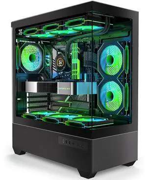Gaming PC Case, Type-C ATX Computer Case with 6 PWM ARGB Fans Pre-Installed, Full Tower PC Case Full-View Dual Tempered Glass, Black(H2)