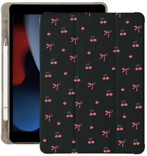 BlHMCASE Cute Kawaii Bow Cherry for iPad Air 13 Inch Case M3 2025/M2 2024 with Pencil Holder, Auto Sleep/Wake, Black Leather Soft TPU Back Cover