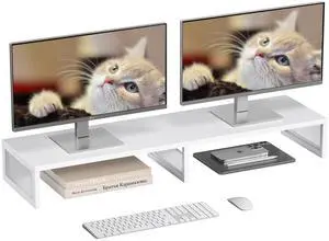 Gugsey Dual Computer Monitor Stand Riser, Desk Organizers and Accessories, Printer & TV Stand, Desk Shelf, Office Desk Accessories & Desktop Workspace Organizer for Office Supplies, White