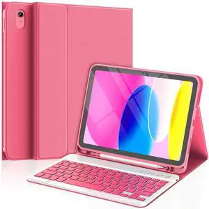 TQQ for iPad (A16) 11th Generation Case with Keyboard (11", 2025) & 10th Gen (10.9", 2022) - Magnetic Wireless Detachable Keyboard, Stand Folio Cover with Pencil Holder, Thin & Light (Dark Pink)
