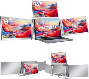 YUTOO 4 Screen Laptop Monitor Extender | for M1 M2 M3 | 1200P FHD IPS 4 Screen Monitor for Laptops 12~18 inch | Quad Screen Extender Display for MacBook/Windows/Switch/PS5 | One Cable | Driver Need