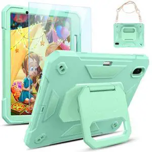 KCJ for iPad Air 11 Inch Case M3 2025 7th Generation & M2 2024 6th Generation, with Tempered Glass Screen Protector,Rugged Protective Case with Folding Stand/Pencil Holder/Shoulder Strap (Mint Green)