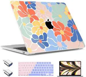 TWOLSKOO for MacBook Air 13.6 Inch Case 2025/2024/2022, M4 M3 M2 Chip, Models A3240 A3113 A2681, Plastic Hard Shell & Keyboard Cover & Type C Adapter & Screen Protector, Colorful