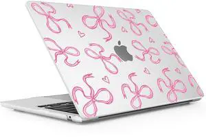 Lepeoac for MacBook Air 15 inch Case 2023 2024 2025 Release A3241 M4 A3114 M3 A2941 M2 with Liquid Retina Display & Touch ID, Hard Shell with Screen Protector & Webcam Cover, Pink Bows Heart