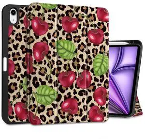 MEEgoodo Case for iPad Air 11 inch (M3) 2025/ (M2) 2024, Cover for iPad Air 5th Generation/iPad Air 4th Generation 10.9 inch 2022 2020, Tablet Cases with Pencil Holder, Beige Brown & Cherry