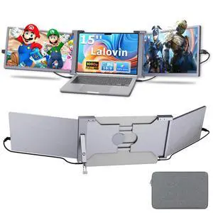 Lalovin 15" Laptop Screen Extender, 1080P FHD IPS Triple Portable Monitor for 15"-17.3" Laptop, Plug & Play Monitor Extender with USB-C/HDMI Port for Mac/Windows/Chrome/Android, Gray