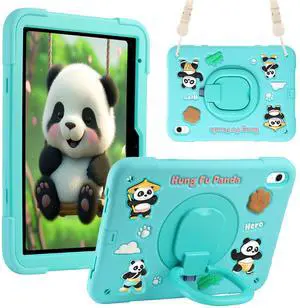 YVYI Case for iPad A16 11th Generation 11 Inch 2025, iPad 10th Generation 10.9 Inch 2022, Silicone 3D Panda Design Kids Case Heavy Duty Protection with Kickstand/Pencil Holder/Strap (Mint Green)