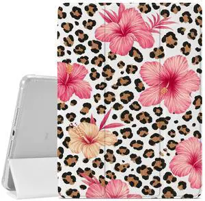 VibrantFruitique Coquette Leopard Print Case for iPad (A16) 11th Gen 2025 11-inch/10th Gen 2022 10.9 inch Pink Hibiscus Flower Case,Pencil Holder & Clear Soft TPU Back & Trifold Stand Cover for Women
