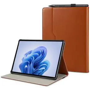 SSS·GRGB Case for Surface Pro 11/10/9/8, 13 Inch PU Leather Protective Cover with Honeycomb Cooling, Multi-Angle Stand, Stylus Holder, Front Pocket & Hand Strap, Durable Business for Tablet (Brown)