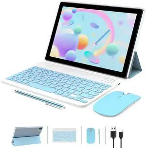 Tablet 10 Inch Android Tablet, 2 in 1 Tablets, Include Keyboard Mouse Case Stylus, 64GB ROM+8GB RAM 1TB expandable 2MP+8MP Dual cameras, 5G WIFI-6 Bluetooth 6000mAh Battery 10.1" 1280*800 HD Tab