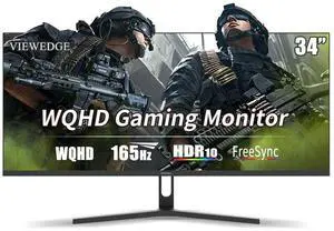 Viewedge Gaming Monitor 34 inch WQHD (3440x1440p) 165Hz Computer Monitor, 1ms 120% sRGB HDR10 VA DisplayPort HDMI Monitor, Wall Mountable Built-in Speakers