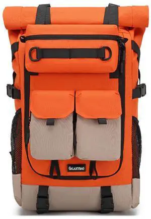 Rolltop Backpack 30L, Lightweight Travel Backpack for Men & Women, Water-Resistant Hiking Backpack with 15 Inch Laptop Compartment, Small Outdoor Daypack Backpack with Detachable Shoulder Bag Orange