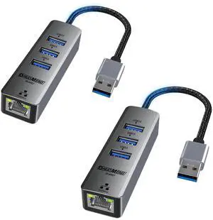 USB to Ethernet Adapter, USB Ethernet Adapter for Laptop, RJ45 Hub with 3*USB 3.0 Gigabit 10/100/1000 Mbps Support Windows, Mac OS, Surface Pro, Linux, XPS, Smart TV, and More (2Pcs)