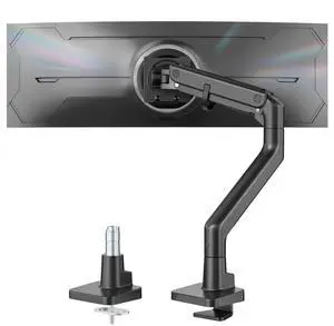 monTEK Heavy-Duty Monitor Arm for 17-57" Ultrawide Curved Screen, Supports up to 59.4 lbs, Adjustable Gas Spring Arm, 75/100 VESA Mount, Clamp & Grommet Desk Monitor Mount Single, Black