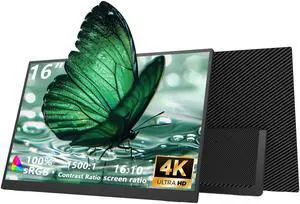 MAFNKOU 16 Portable Monitor 4K UHD 3840×2160 400 Nits 1500:1 Contrast Gaming Display,IPS HDR External Second Screen,Travel Monitor for Laptop/Mac/PC/PS5/Xbox with Speakers Stand,VESA Compatible