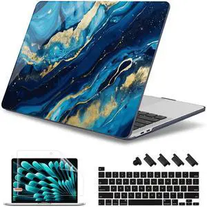 May Chen for MacBook Pro 16 inch A2141 2020 2019 Release, Screen Protector & Keyboard Cover Plastic Soft-Touch Case for MacBook Pro 16-inch with Touch Bar & Touch ID - Blue Marble Texture