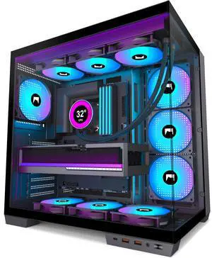HYXN H1 HYXN ATX PC Case - Pre-Installed with 7 PWM ARGB Fans - Dual Cavity Mid-Tower PC Gaming Case - with Type-C - Can Hold up to 3X 360mm heatsinks simultaneously (Black, H1)