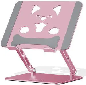 Aoviho Adjustable Portable Laptop Stand for Desk - Ergonomic Aluminum Laptop Riser, Heavy-Duty Laptop Holder for Large Laptops Compatible with MacBook Air Pro, Dell, HP, Lenovo (10"-17"), Pink