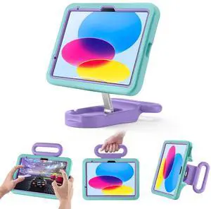 Kids Case for iPad (A16) 11th/10th Gen 10.9'' 2025/2022,Adjustable Portrait/Landscape Stand/Drop Proof with Handle,Child Friendly Case for iPad Air 11 (M3/M2) 2025/2024 (Greenpurple)