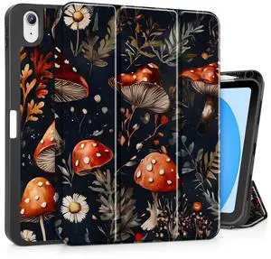 May Chen for iPad (A16) 11th Generation Case 11 Inch 2025, iPad 10th Gen Case 2022 10.9 inch, Trifold Stand with Auto Wake/Sleep Soft TPU Protective Stand Back Cover, Mushrooms