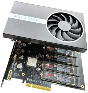 Quad PCIe4.0 NVMe M.2 SSD Adapter Card-PCI Express 4.0 x8 Card Support 4X M.2 NGFF PCIe NVMe SSD for Mac & PC (IX8024 Switch)-Support Non-Bifurcation Motherboard(3005K)