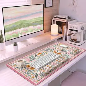 Anyshock Keyboard Wrist Rest and Table Mat Set, Desk Cover mat,Pink Mouse pad with Wrist Rest with Coaster for Office Table,Non Slip mat for Girly Office Accessories-Floral