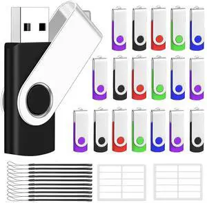 AreTop Bulk Flash Drives 2GB 20 Pack, Bulk USB 2.0 Flash Drives Thumb Drive Swivel Memory Stick Jump Drive Pen Drive with Lanyard (Mixed Colors 20pcs)