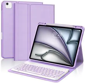 Keyboard Case for iPad Pro 12.9 6th/5th/4th/3rd Gen Case with Backlit Keyboard for iPad Air 13 Inch (M3 2025/M2 2024) Protector Smart Cover Keypad for Pro 12.9in 2018-2022 with Pencil Holder, Purple