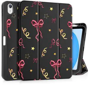 Mektron Case for iPad (A16) 11th Generation 11-inch 2025 Fit iPad 10th Gen 10.9 inch 2022, Tablet Cover with Trifold Stand + Pencil Holder + Auto Wake/Sleep + TPU Back Cover, Curvy Bows