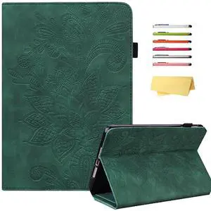 UUcovers Case for Kindle Fire HD 8 & 8 Plus Tablet (10th Generation, 2020 Release) Folding Stand Embossed PU Leather Cover with Auto Wake/Sleep [Pencil Holder/Card Slots/Elastic Band], Green Flower