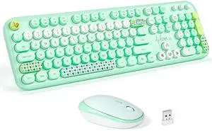 MOFII Wireless Keyboard and Mouse Combo - Pale Green Full Sized Plug and Play Colorful Computer Keyboards - 104 Keys Round Keycap USB 2.4G Cute Keyboard for Windows/Laptop/Mac/Desktop/PC