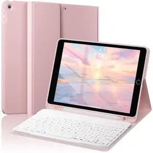 SZPSGC for iPad 9th 8th 7th Generation Case with Keyboard 10.2 Inch, Detachable Wireless Folio Keyboard Cover with Pencil Holder, iPad 10.2 Inch 2021/2020/2019 Model, Pink