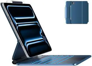 typecase Edge Keyboard Case for iPad Pro 11-inch (M5/M4, 2025/2024), Easy-Set Floating Magnetic Stand, Magic-Style Keyboard with 11 Colors Backlight, Multi-Touch Trackpad, Pencil Holder, Pacific Blue