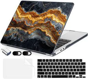 MecBevia Compatible with MacBook Air 15 inch Case, M4 A3241/M3 A3114/M2 A2941 (Released 2025 to 2023), Hard Shell, Keyboard Cover, Screen Protector, Webcam Cover & Type-C Adapter, Black Gold